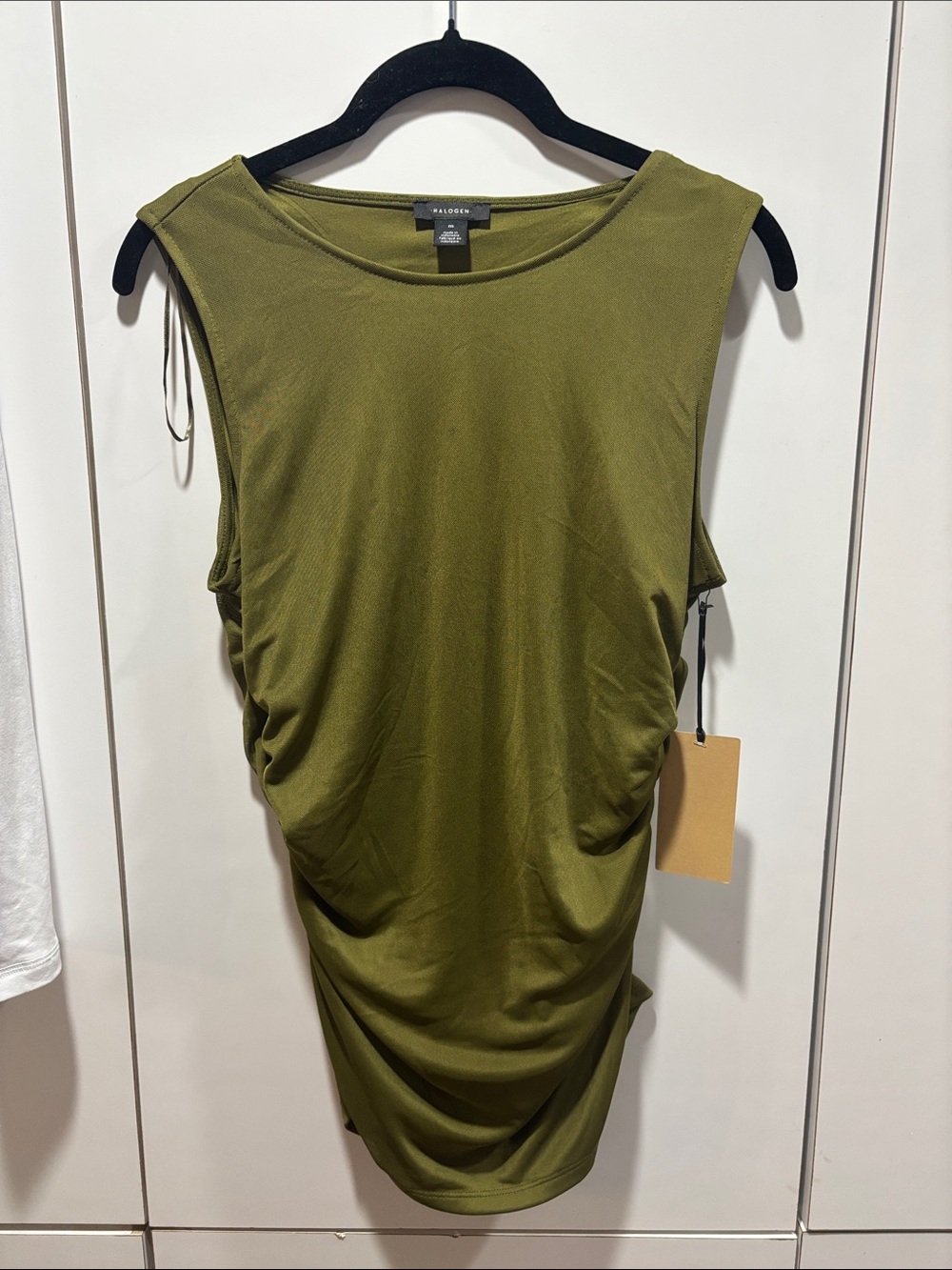 Halogen Olive Green Sleeveless Ruched Tank Top